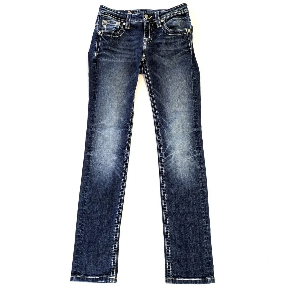 Miss Me Girls Skinny Jeans Dark Wash Embroidered Sequin Pockets KE8179S2 Size 14